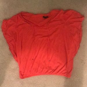 Coral off the shoulder poncho style shirt